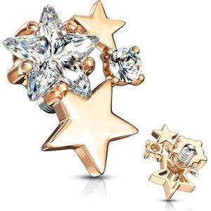 Dermal piercing top versierd met kristallen en sterren – Rosé Goud – Helder