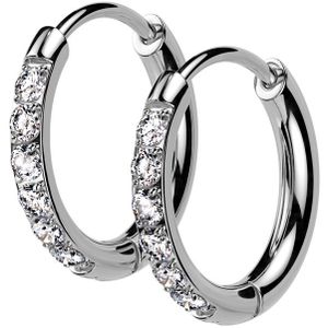 Oorbel Ringen met Kristalletjes aan de Voorkant - Zilver - 10 mm