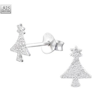 Paar sterling zilveren oorknopjes met massieve kerstboom