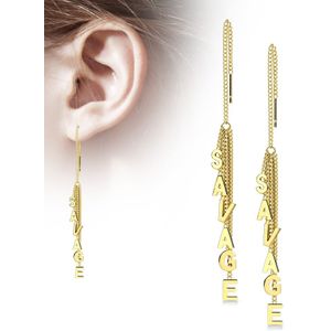 Ear Threaders met SAVAGE tekst in de ketting - Goud