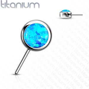 Front-facing Massief Titanium Threadless Top met Opaal Steen - Zilver - Opaal Blauw - 6 mm