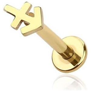 Intern Geschroefde Labret Piercing met Sterrenbeeld Top - Goud - 6 mm - Boogschutter