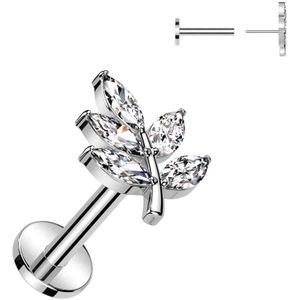 Threadless Labret met Blaadje als Top - Zilver - 1.0 mm