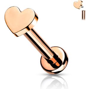 Titanium Labret Piercing met platte Hartvormige top – 8 mm – Rose Goud