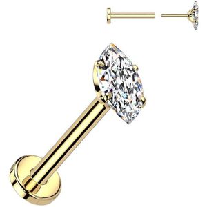 Threadless Titanium Labret met Prong Set Markies Geslepen Steentje - Goud - 0.8 mm - Helder