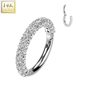 14 Kt. Gouden Segmentring met Op Drie Zijdes Belegde Steentjes - Wit Goud - 0.8 mm - 7 mm