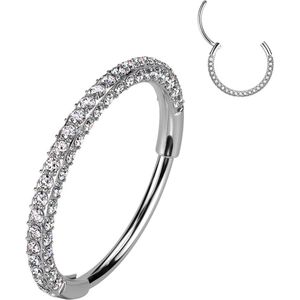 Titanium Click Ring met fijne kristallen rondom – 0.8 mm – 7 mm – Zilver