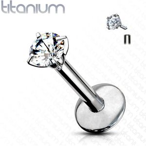 Intern geschroefde massief titanium labret met rond kristal – 8 mm – 2 mm