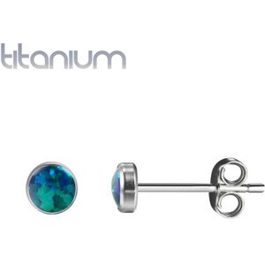 Paar titanium oorbellen met gekleurde opaal steentjes-Donkergroen-5 mm