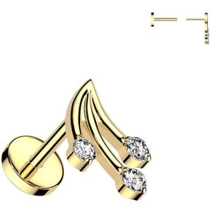 Threadless Labret met Drie Vallende Sterren gemaakt van Titanium - Goud