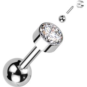 Titanium Kraakbeen Piercing met Bezel Kristal Top - Helder