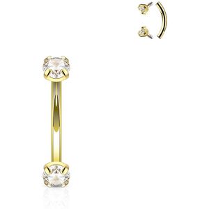 Gouden gebogen barbell met intern geschroefde diamantjes