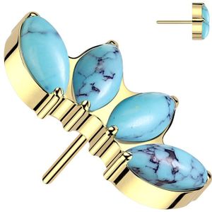 Threadless Titanium Waaier Top met Vier Markies Geslepen Steentjes - Goud - Turkooizen