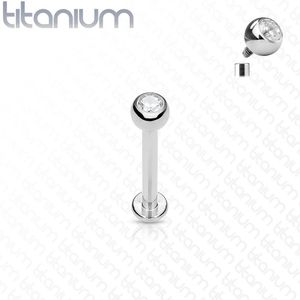 Titanium intern geschroefde labret met helder kristal - 1 mm - 10 mm - 3 mm