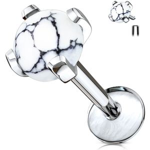 Intern geschroefde labret met prong set edelsteen - 6 mm - Wit Howliet