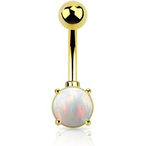 Gekleurde navelpiercing met 7 mm glitter opaal steentje – 10 mm – Goud