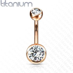 Titanium navelpiercing met heldere diamanten - 10 mm - 5 & 8 mm - Rose Goud