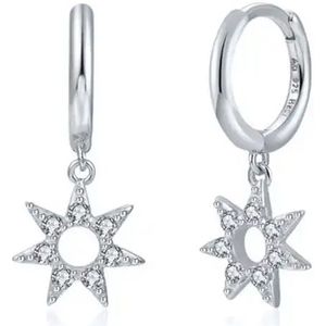 Oorringen van Sterling Zilver met Open Ster vol kristalletjes - Zilver