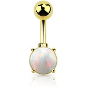Gekleurde navelpiercing met 7 mm glitter opaal steentje - 8 mm – Goud