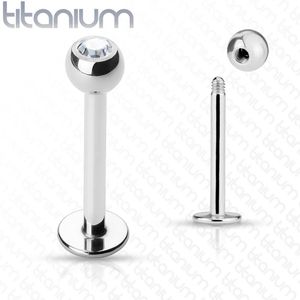 Labret van massief titanium met helder kristal – 1.6 mm – 10 mm – 4 mm