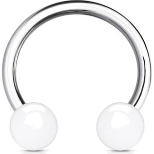 Circular barbell met acryl balletjes - Wit