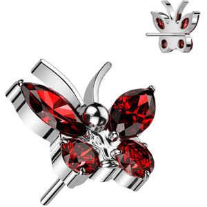 Threadless Titanium Vlinder Top met Kristalletjes - Zilver - Rood