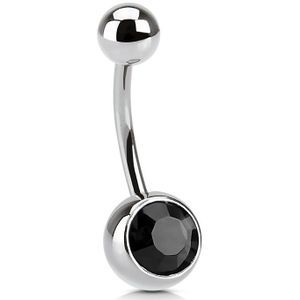 Basic navelpiercing met gekleurde steen - 11 mm - zwart