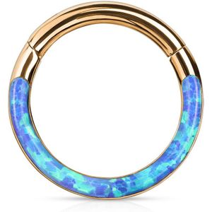 Piercing ring met vast segment en voorkant opaal steen – 1.2 mm – 10 mm – Rosé Goud – Opaal Blauw