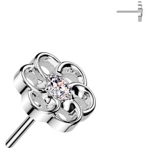 Threadless Titanium Topje met Spiraal Bloemetje en Gecentreerd Steentje - Zilver