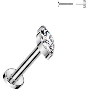 Threadless Titanium Labret Stud met Markies Geslepen Kristalletje - Zilver - 0.8 mm - 8 mm