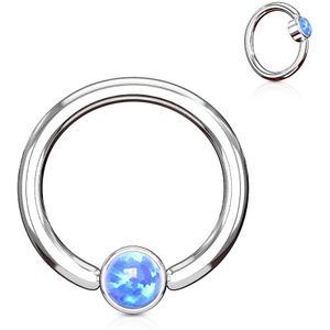 Ball closure ring met blauwe Opaal in cilinder - 1.6 mm - 10 mm - 4 mm