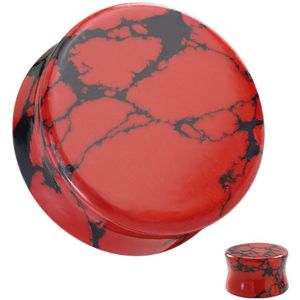 Double-Flared Plug van Zwart en Rood Natuursteen - 8 mm