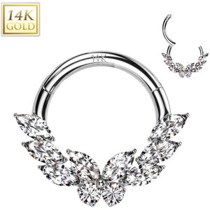 Segment Ring van 14 Karaats Goud met Markies geslepen Vlinder - Witgoud - 10 mm