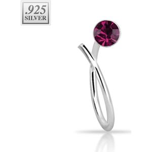 Sterling zilveren neus ring met gekleurd kristallen einde – 10 mm – Paars