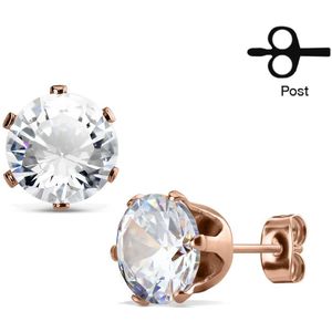 Paar rosé gouden oorbellen met glimmend juweel - 3 mm - helder