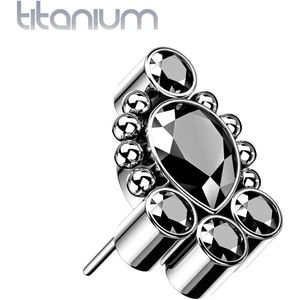 Massief Titanium Threadless Top met Vijf Gekleurde Steentjes en Kralen - Zilver - Zwart