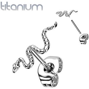 Titanium Threadless Oor Knopje met Gekleurde Slang Top - Zilver