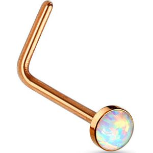 Neus stud met platte witte opaal steen - rosé goud