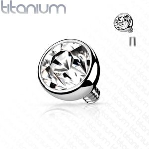 Intern geschroefde massief titanium piercing top met kristal - 1.6 mm – Helder – 5 mm