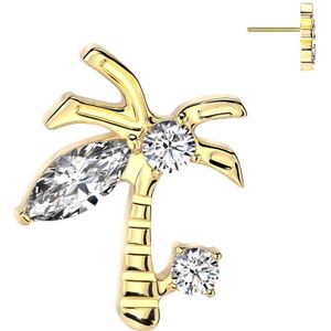 Threadless Titanium Top met Palmboom en Steentjes  - Goud