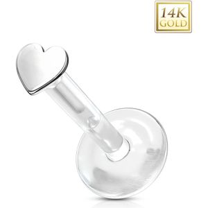 Bioflex labret met 14kt. gouden hart als top – Wit Goud