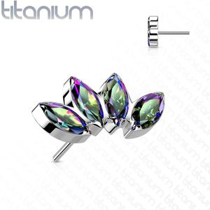 Massief Titanium Threadless Top met Gekleurde Marquise Steentjes - Zilver - Vitrail Medium