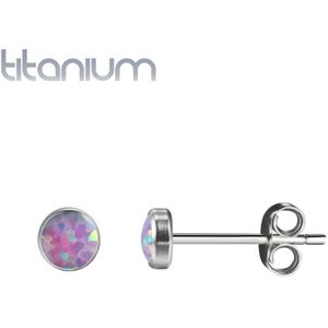 Paar titanium oorbellen met gekleurde opaal steentjes-Paars-4 mm