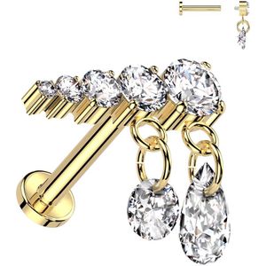 Interne Titanium Labret met Top en Hanger van Kristallen in verschillende maten - Goud - 8 mm - Rechts