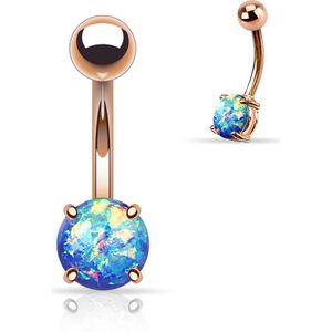 Rosé vergulde navelpiercing met gekleurde opaal steen - Blauw