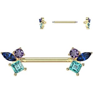 Tepelpiercing met Verschillende Vormen Steentjes in Blauw Tinten - Goud