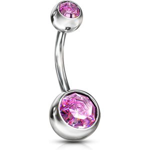 Navelpiercing met steentje in elk balletje - 10 mm - 4 & 6 mm - Roze