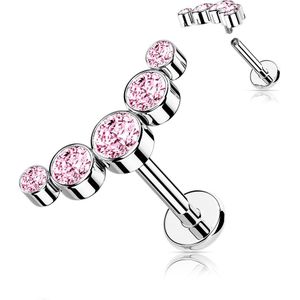 Interne Labret met Sierlijke gebogen Lijn van Bezel Kristallen - Zilver - 8 mm - Roze