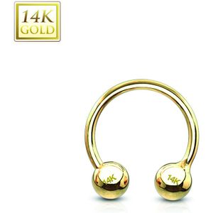 14Kt. gouden circular barbell met balletjes - 1.2 mm - 8 mm - 3 mm