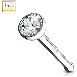 14Kt. wit gouden neuspiercing met Bezel kristal - 1.0 mm